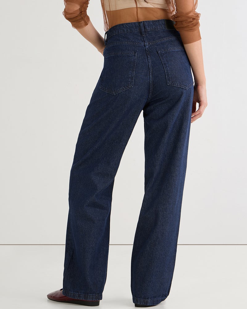 بيواكوف جينز نسائي أزرق مغسول بقصة واسعة مستقيمة - Image 3